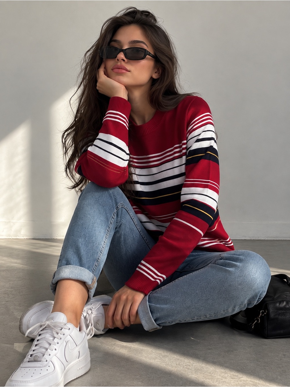 Vintage Rockies Jeanswear Striped Knit Sweater – Red / Navy / White / Gold